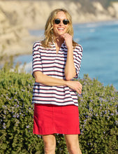 Load image into Gallery viewer, F&E Patty SS Popover Henley in White/Red/Navy French Stripe