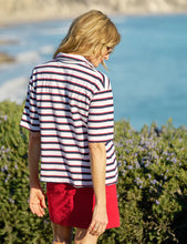 Load image into Gallery viewer, F&E Patty SS Popover Henley in White/Red/Navy French Stripe