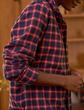 Load image into Gallery viewer, F&E Barry tailored button up in Red White and Blue Plaid