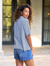 Load image into Gallery viewer, F&E Patty SS Popover Henley in Navy French Stripe