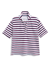 Load image into Gallery viewer, F&E Patty SS Popover Henley in White/Red/Navy French Stripe