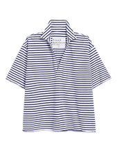 Load image into Gallery viewer, F&E Patty SS Popover Henley in Navy French Stripe