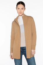 Load image into Gallery viewer, Kinross Doubleknit Zip Mock Cardigan in Camel