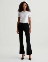 Load image into Gallery viewer, AG Women's Tailored Farrah Boot Velvet Pant in Super Black/White