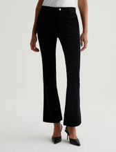 Load image into Gallery viewer, AG Women's Tailored Farrah Boot Velvet Pant in Super Black/White