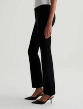Load image into Gallery viewer, AG Women's Tailored Farrah Boot Velvet Pant in Super Black/White