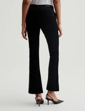 Load image into Gallery viewer, AG Women's Tailored Farrah Boot Velvet Pant in Super Black/White