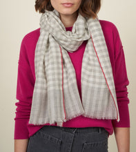 Load image into Gallery viewer, Hartford Women's Light Grey Gingham Plaid Scarf