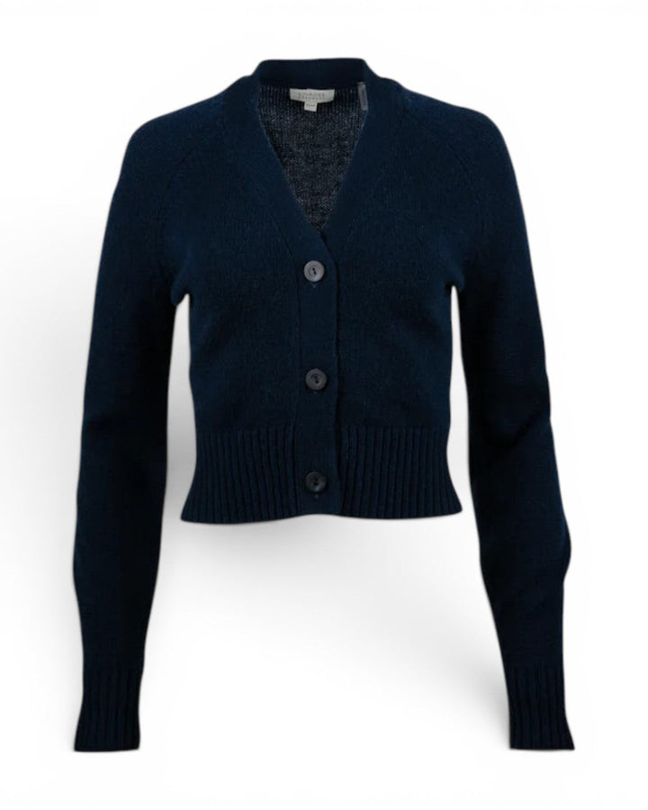 Kinross Short Button Vee Cardigan In Navy