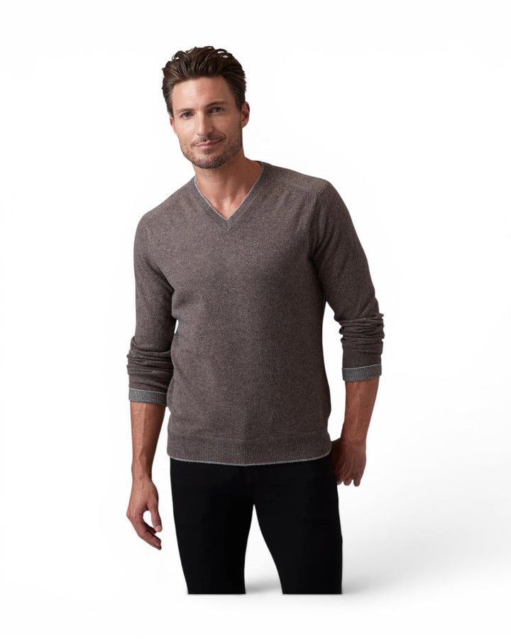 Raffi Cashmere Tipped V-Neck In Acorn