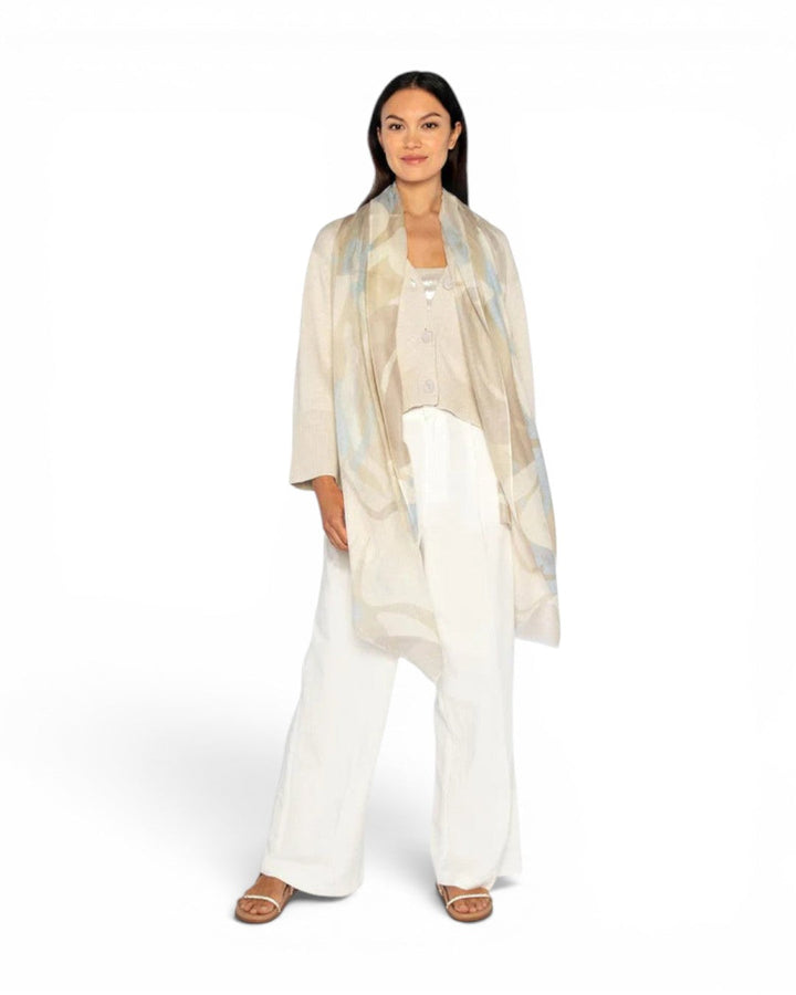 Kinross Abstract Shadows Print Scarf In Almond Multi