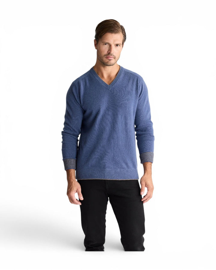 Raffi Cashmere Tipped V Neck In Atlantic