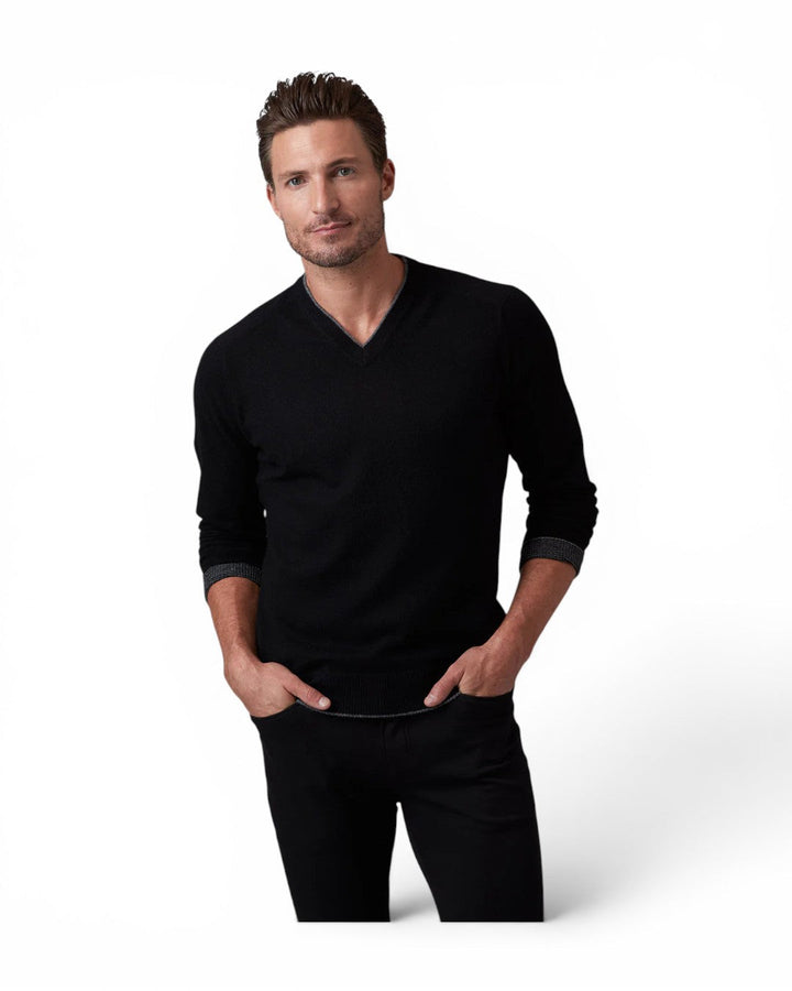 Raffi Cashmere Tipped V-Neck In Black