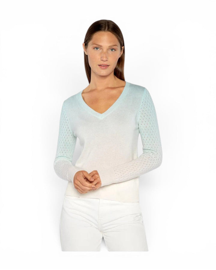 Kinross Ombre Pointelle Vee In Aquatic