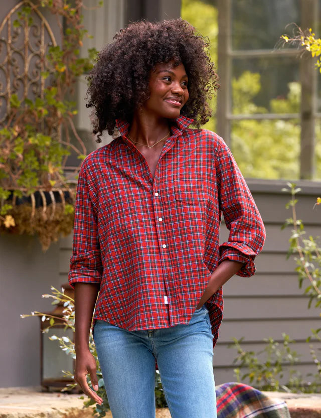 Eileen Relaxed Button-Up in Small Red Plaid