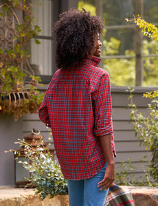 Eileen Relaxed Button-Up in Small Red Plaid