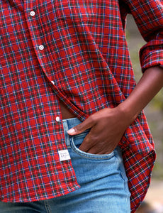 Eileen Relaxed Button-Up in Small Red Plaid