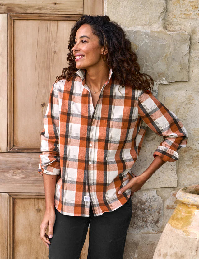 Frank &amp; Eileen Relaxed Button-Up In Pumpkin And Brown Plaid