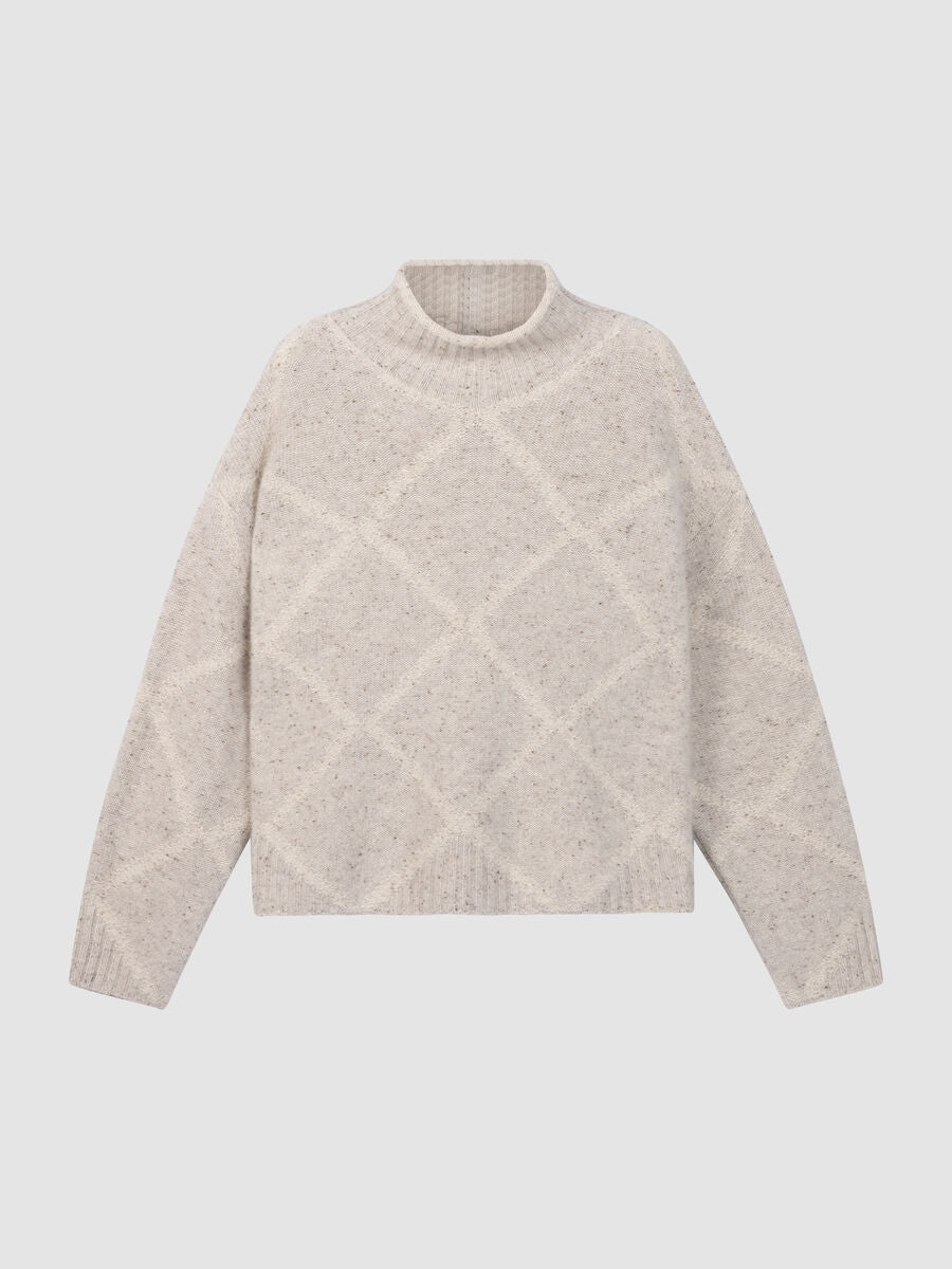 REPEAT Pure Cashmere Tweed-Effect Stand-Collar Sweater in Argyle