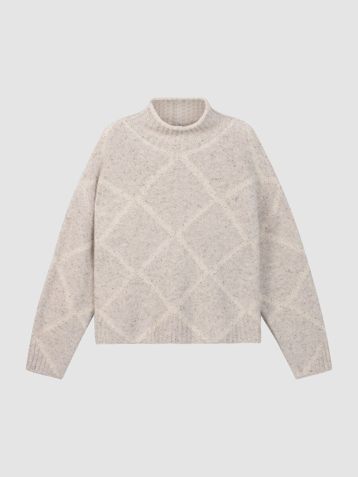 REPEAT Pure Cashmere Tweed-Effect Stand-Collar Sweater in Argyle