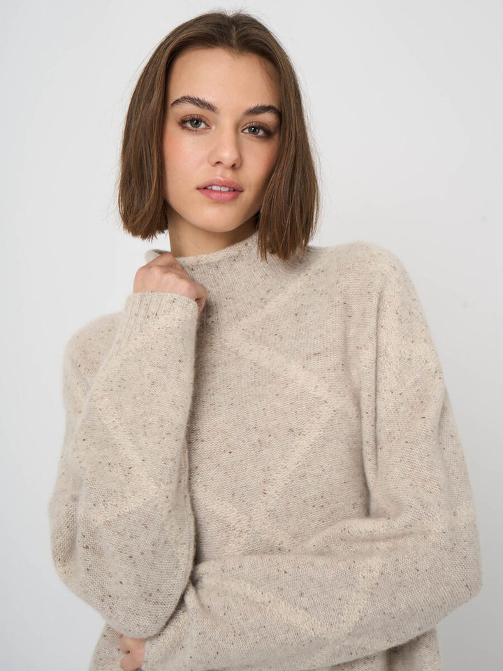 REPEAT Pure Cashmere Tweed-Effect Stand-Collar Sweater in Argyle