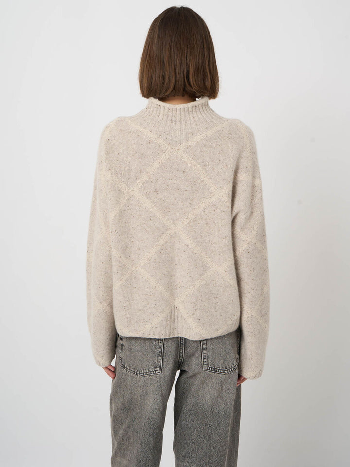 REPEAT Pure Cashmere Tweed-Effect Stand-Collar Sweater in Argyle