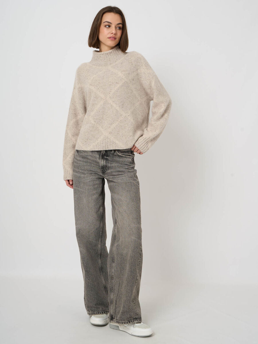 REPEAT Pure Cashmere Tweed-Effect Stand-Collar Sweater in Argyle