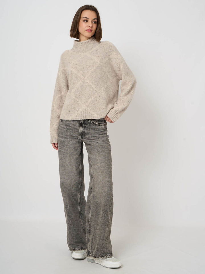 REPEAT Pure Cashmere Tweed-Effect Stand-Collar Sweater in Argyle