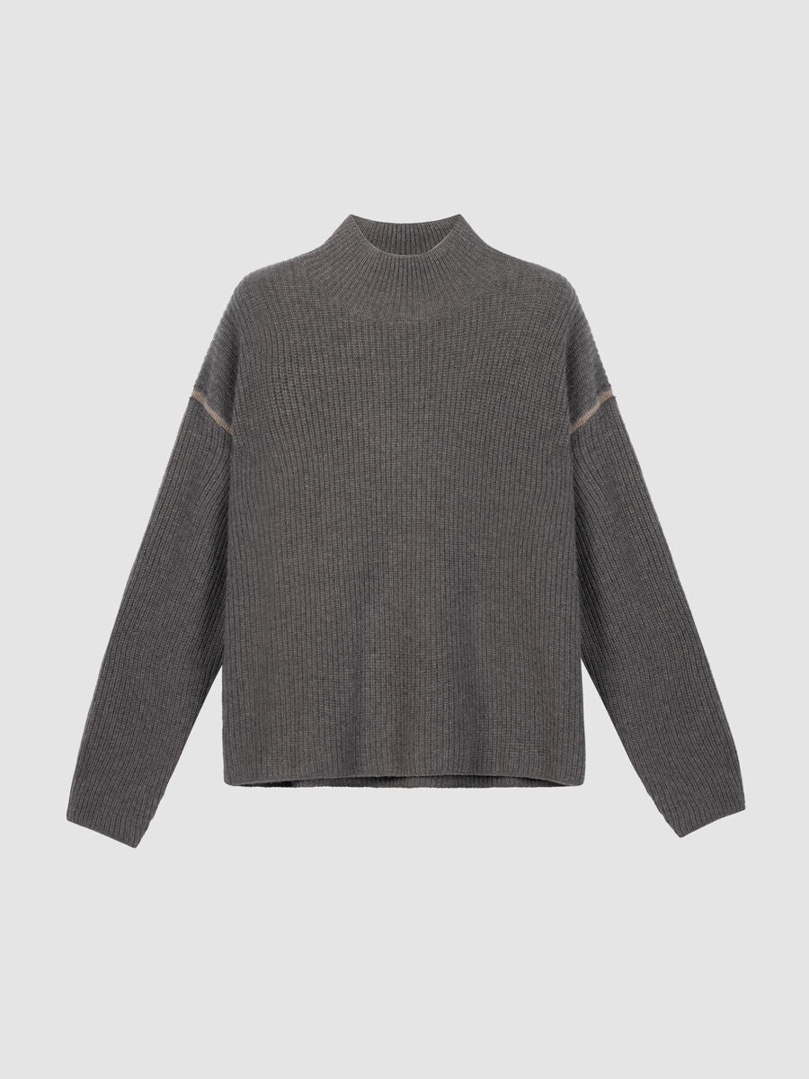 REPEAT Medium-Weight Cashmere Rib-Knit Sweater in Rock