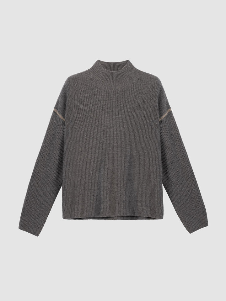 REPEAT Medium-Weight Cashmere Rib-Knit Sweater in Rock