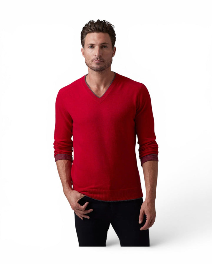 Raffi Cashmere Tipped V-Neck In Garnet