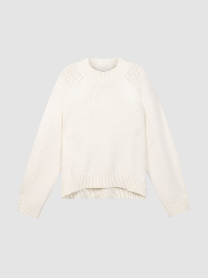 Repeat Chunky Cashmere Sweater with Asymmetric Hem Cream