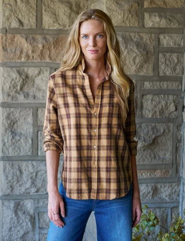 Frank &amp; Eileen Relaxed Button-Up Shirt in Gold Brown Black Plaid