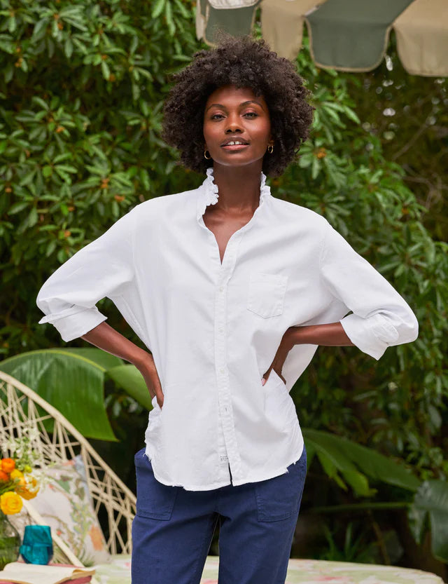 F&E Eileen Ruffle Collar Button-Up in White