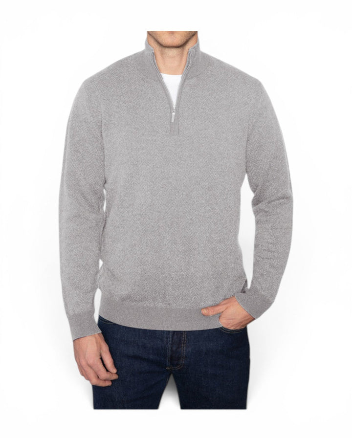 Kinross Cashmere Herringbone 1/4 Zip In Sterling
