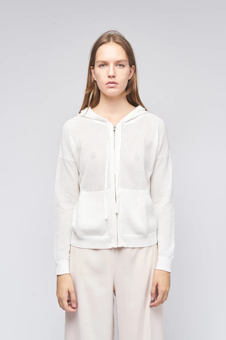 Kokun Mesh Zip Up Hoodie in White