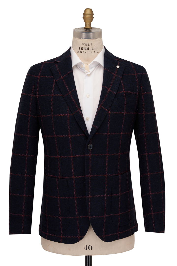 Lbm Navy Windowpane W/ Wine Deco