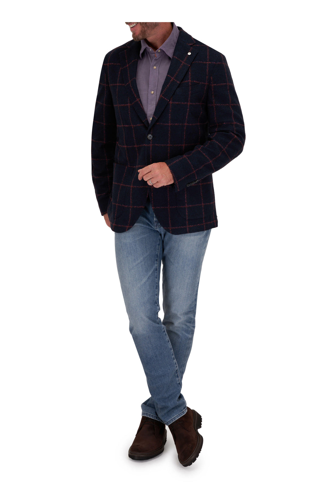 Lbm Navy Windowpane W/ Wine Deco