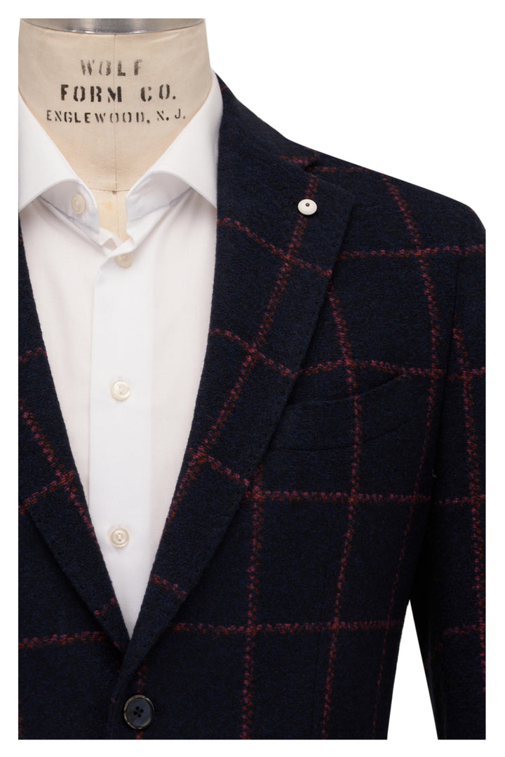 Lbm Navy Windowpane W/ Wine Deco