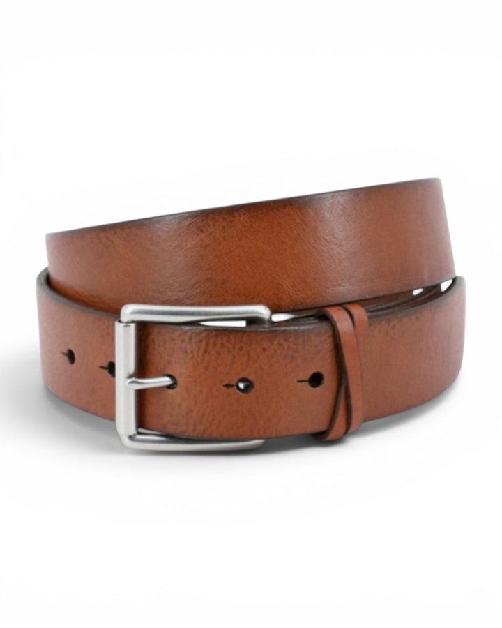 Torino Italian Burnished Shrunken Calfskin Belt In Saddle