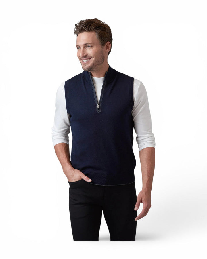Raffi S/L Zip Mock In Navy