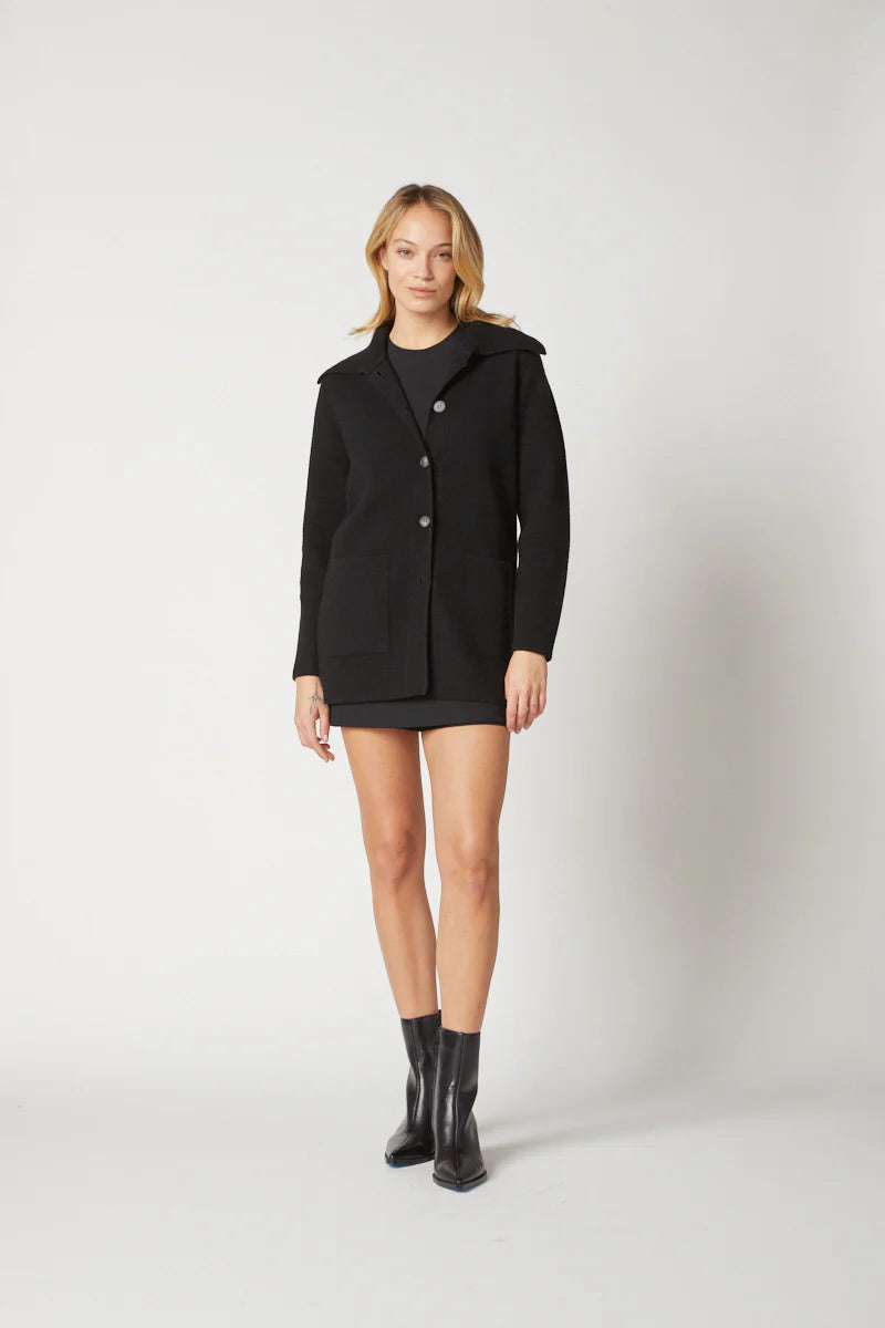 Kokun Wide Collar Car Coat In Black
