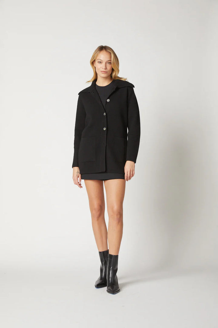 Kokun Wide Collar Car Coat In Black