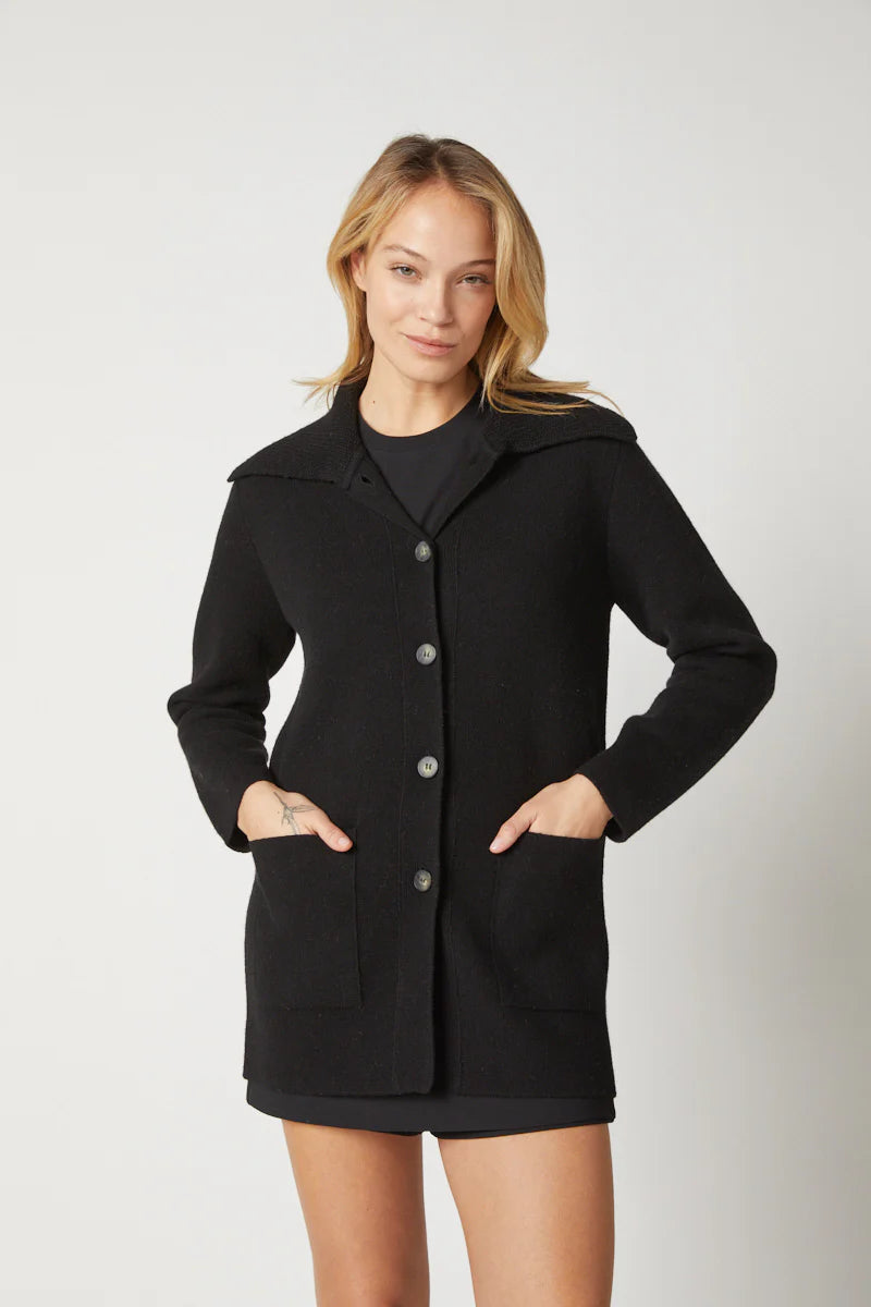 Kokun Wide Collar Car Coat In Black