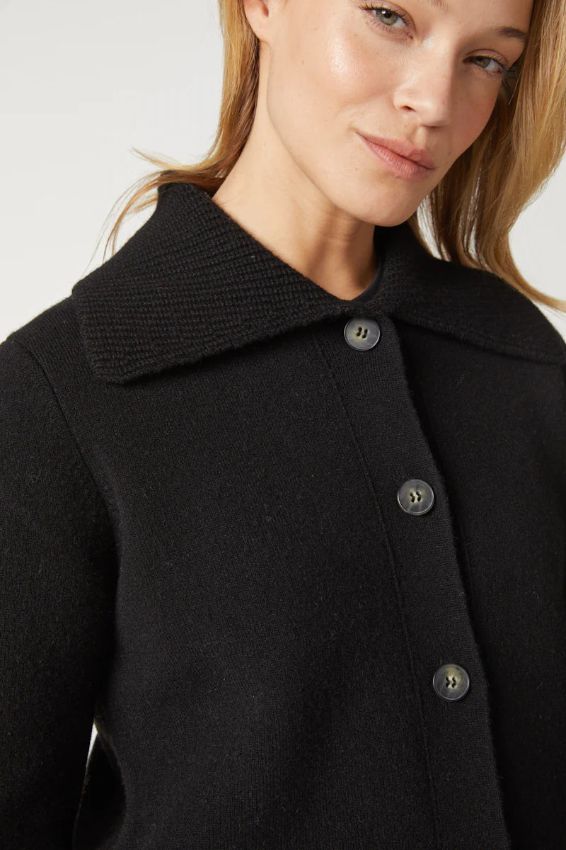 Kokun Wide Collar Car Coat In Black