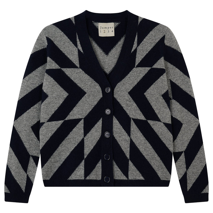 Jumper 1234 Cashmere Dazzle Cardigan in Navy and Mid Grey