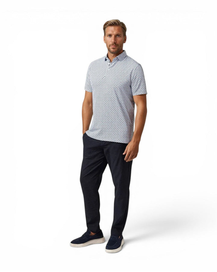 Stone Rose White Geo Print Stretch Polo