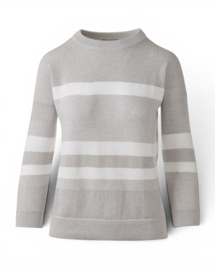 Kinross Women Mesh Stripe Crew In Greystone/White