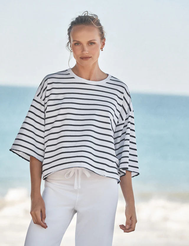 Frank &amp; Eileen Presley Oversized Tee In Wide Navy French Stripe