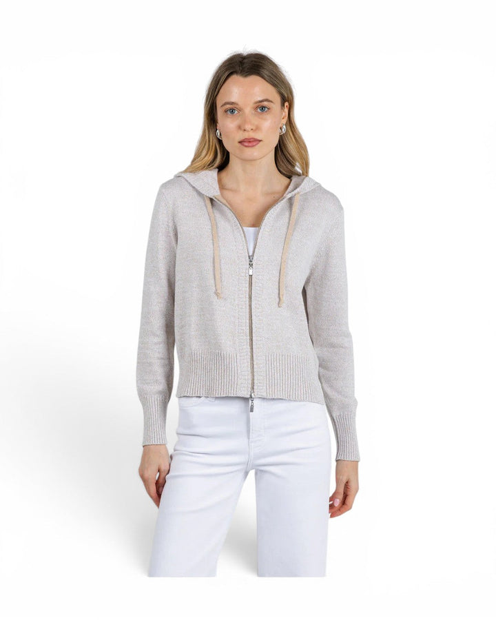 Kinross Women Marled Lurex Zip Hoodie In Straw Multi
